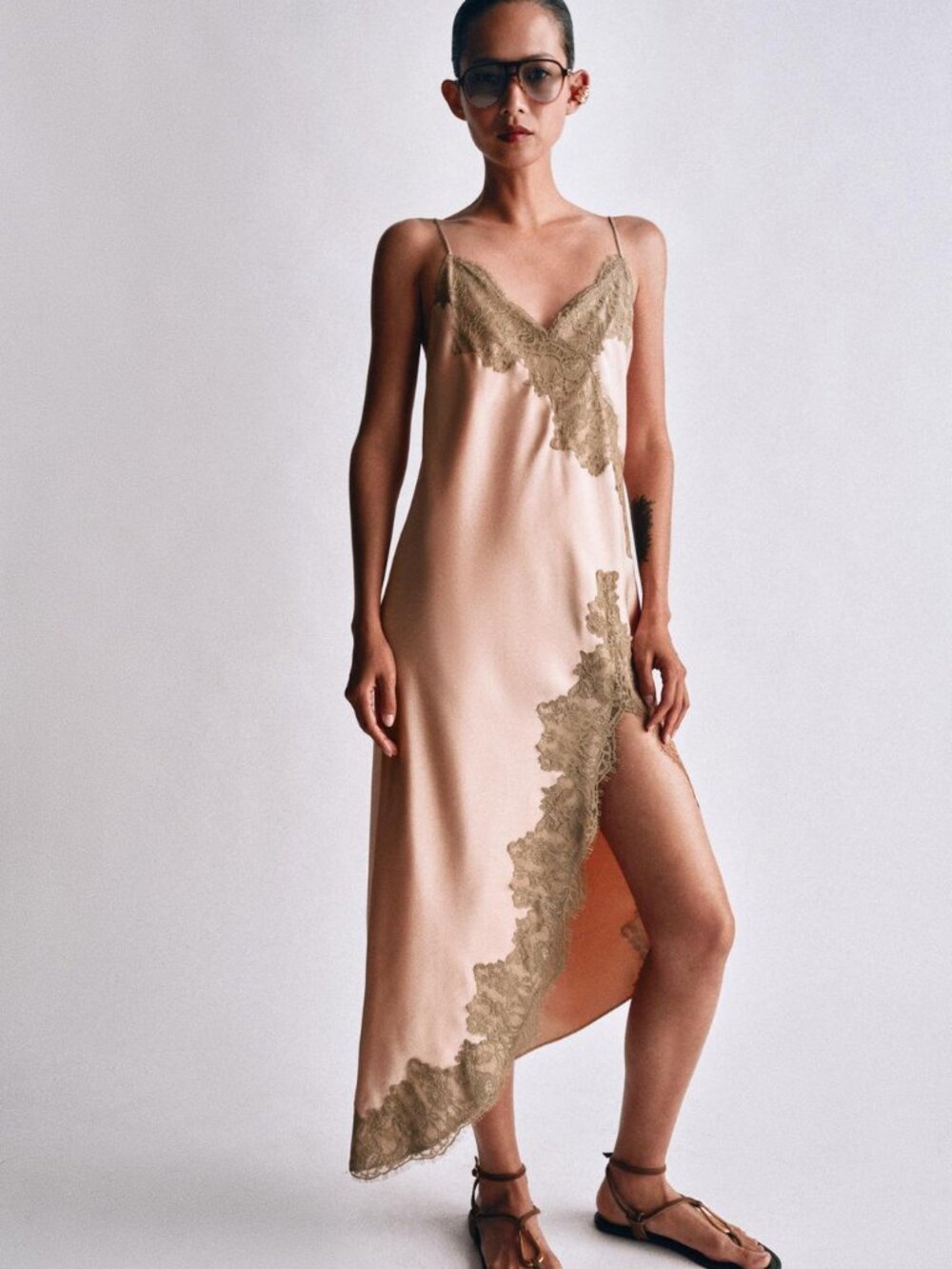 ZARA SATIN LACE SLIP DRESS SIZE L